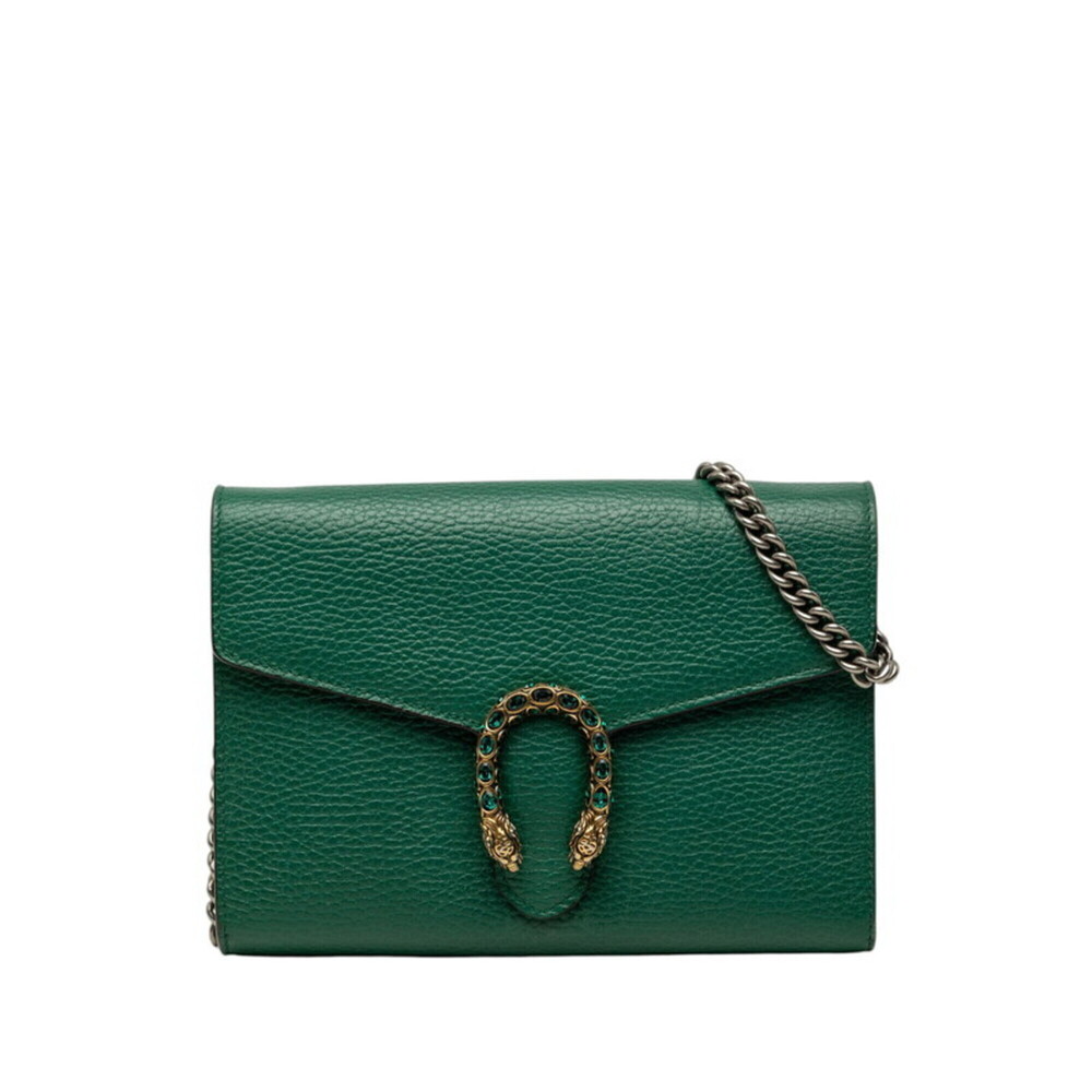 Gucci Dionysus Chain Wallet Shoulder Bag 401231 Green Gold Hardware Leather W...